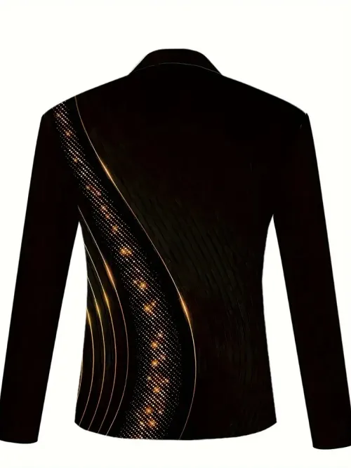 Fashionable men's geometric printed long sleeved shirt - easy to iron, zipper lapel design, suitable for autumn casual wear