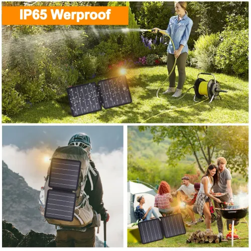 10W Folding Solar Panel Charger Bag IP65 Waterproof Portable Solar Charger USB and Type-C Dual Output Ports for Phones Power