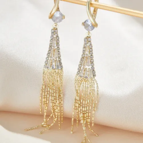 Luxury Cubic Zirconia Long Tassel Golden Earrings for Women Exquisite Water Drop Earring Wedding Party Valentine's Day Gifts