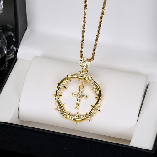 Thorn Circle Cross Pendant Chain Necklace