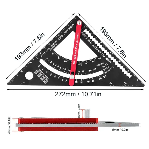 7-inch woodworking triangle ruler adjustable and multifunctional