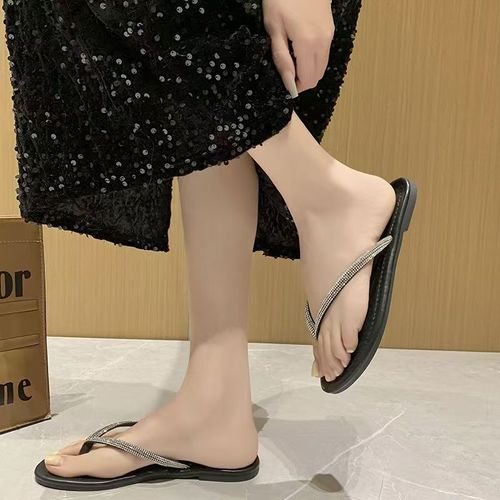 Rhinestone Slippers Women New Summer Shoes Women Fashion Bling Flip Flops Soft Comfort Flat with Slippers Gold Beach Sandals
