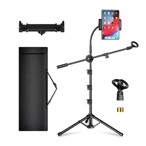 Microphone, Phone, Tablet Tripod Floor Stand for Outdoor Stages, Live Streaming, and Karaoke - Metal Adjustable Tripod