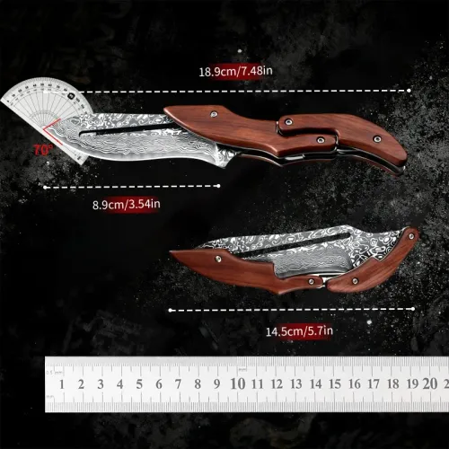 1PC Outdoor Folding Knife Mechanical Design Fixed Blade Wooden Handle EDC Pocket Knife Fishing Knife Camping Mountaineering