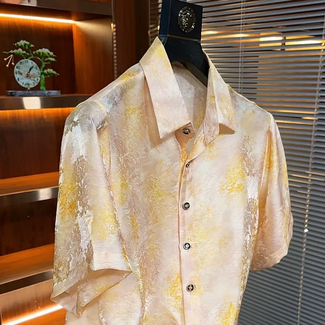 Men's white-gold collared shirt