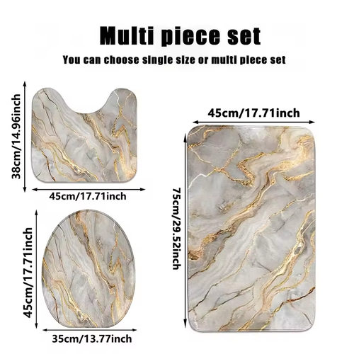 Modern Marble 3-in-1 Bathroom Mat Set Strong Water Absorption Anti slip Bathroom Carpet Bathroom Home Decoration
