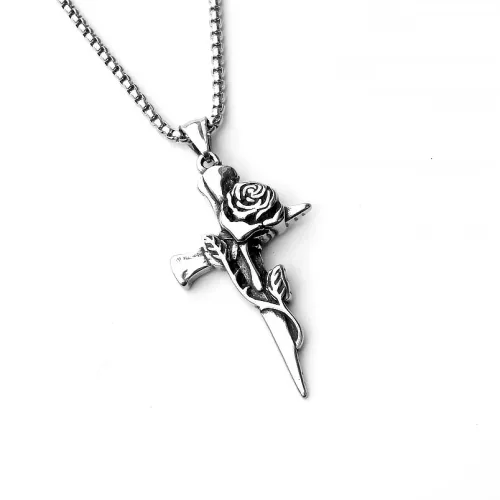 2Pcs His & Her Vintage Rose Cross Pendant Necklace - Perfect Matching Gift Set