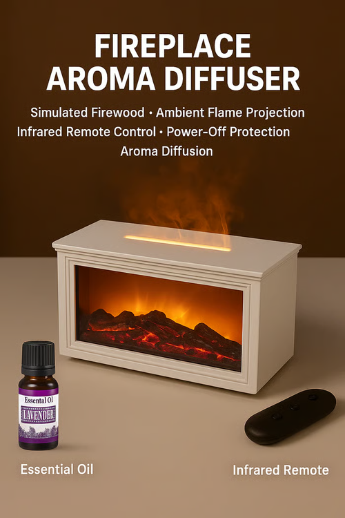 Colorful Flame Fireplace Aroma Diffuser 300ml Waterless Auto-Off Air Humidifier
