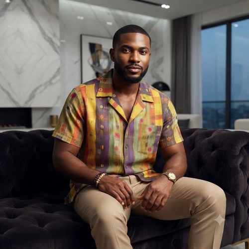 Men's Short-Sleeve Ramie Shirt with Collar
