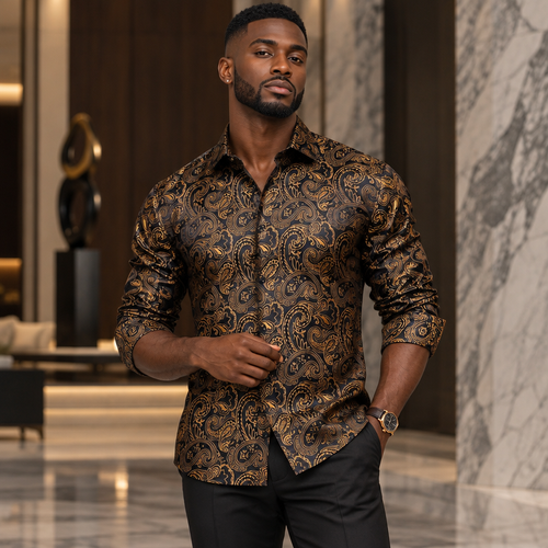 Black and Gold Paisley Shirt – Affordable Luxury Style