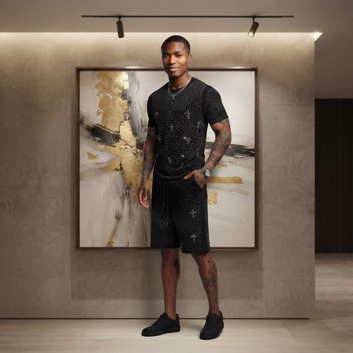Men's Summer Rhinestone T-Shirt and Shorts Set