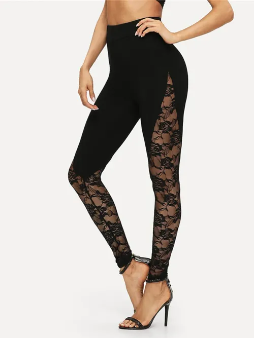 Hot selling sexy hollow lace lace patchwork sports yoga leggings for women