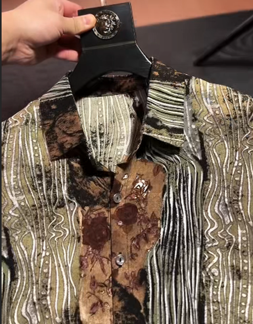 Men's Ice Silk Shirt with Tree Bark Texture