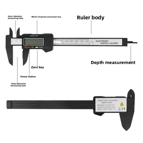 1PC Digital Electronic Caliper LCD Large Screen Carbon Fiber Vernier Caliper for Inner Outer Diameter Measurement