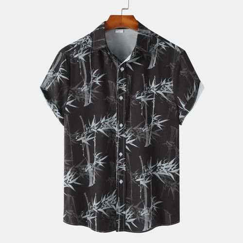 Pine Patterned Men's Short Sleeve Shirt Pineapple Design Loose Fit Summer Casual Fashion No Brand Label Regular Thickness