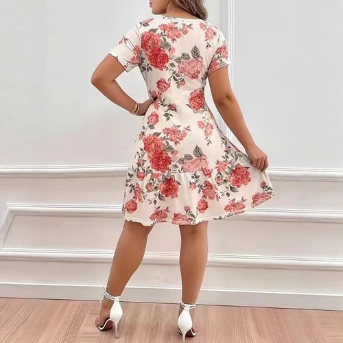 New style- new European and American dress women's dress fashionable elegant temperament print lotus leaf sleeves flower