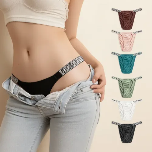 Sexy Low Waist Diamond Ice Silk Women's Underwear Fitness Sport High Split Crossbody Briefs Comfortable Breathable Ladies Pantie