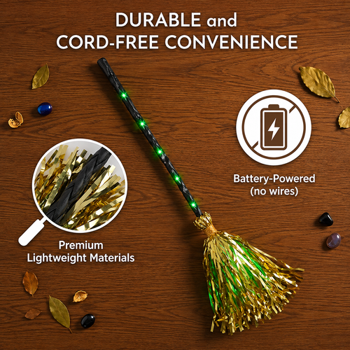 35-inch Witch's Broom Halloween Decoration—Movable, with Sound, Touch-Activated Lighting, and a Dancing Broom