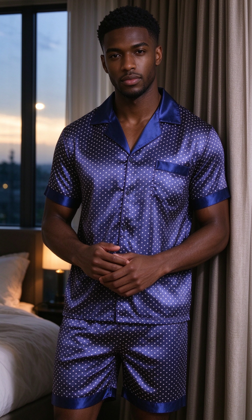 Men's polka dot ice silk two-piece set