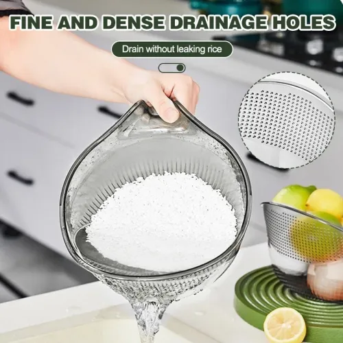 2PCS Multifunctional Rice Rinser Bowl Drainer Scoop Water Filter Cup Plastic Material For Washing Fruits Vegetables Draining