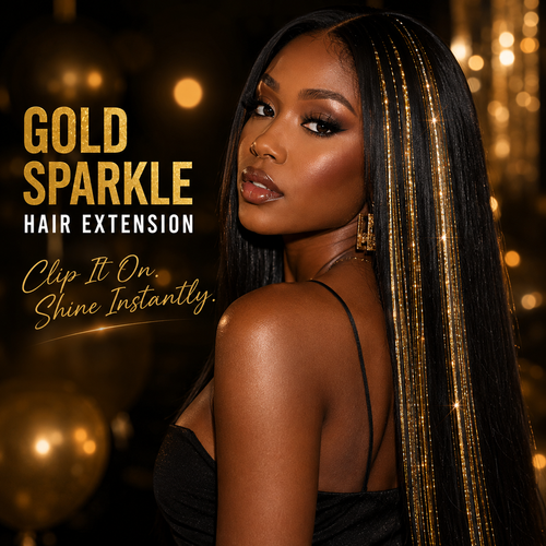 ✨ Holographic Gold Sliver Clip-In Hair Tinsel Extension – One-Piece Sparkling Hair Extension for Party, Birthday & Special Occasions ✨
