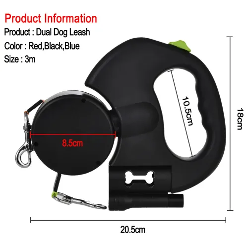Retractable Dog Leash For Small Dogs Reflective Dual Pet Leash Lead 360 Swivel No Tangle Double Dog Walking Leash With Lights