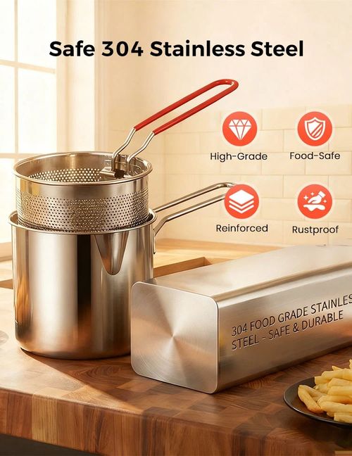 Deep Fryer Pot 304 Stainless Steel Fry Pot with Basket and Lid Food Grade Deep Fryer Multifunctional Deep Frying Pot