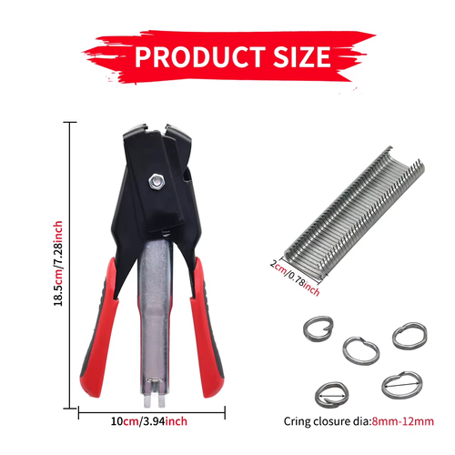 C-Type Hog Ring Pliers Kit Auto Feed Fence Fastener Tool for Animal Pet Cages Fencing, Upholstery, Car Cushions, Meat and Sausage Casings