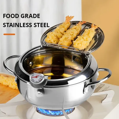 Stainless Steel Oil Pan Household Thermometer With Cover Tempura Oil Fryer Small Oil