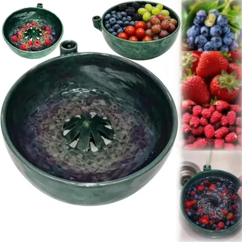 Imitation Ceramic Berry Swirl Bowl Drain Holes Center Cone Design Vegetable Cleaning