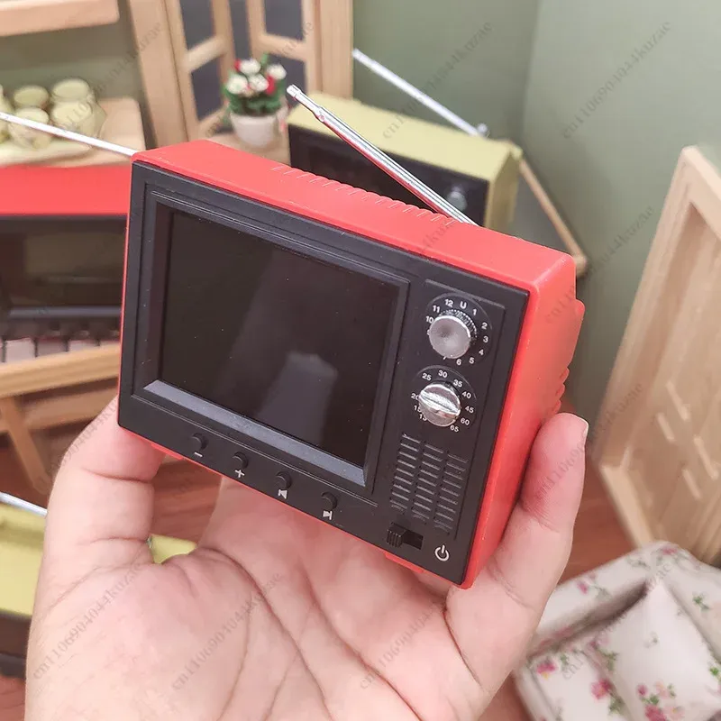 Interactive 1:12 scale miniature dollhouse TV with video playback