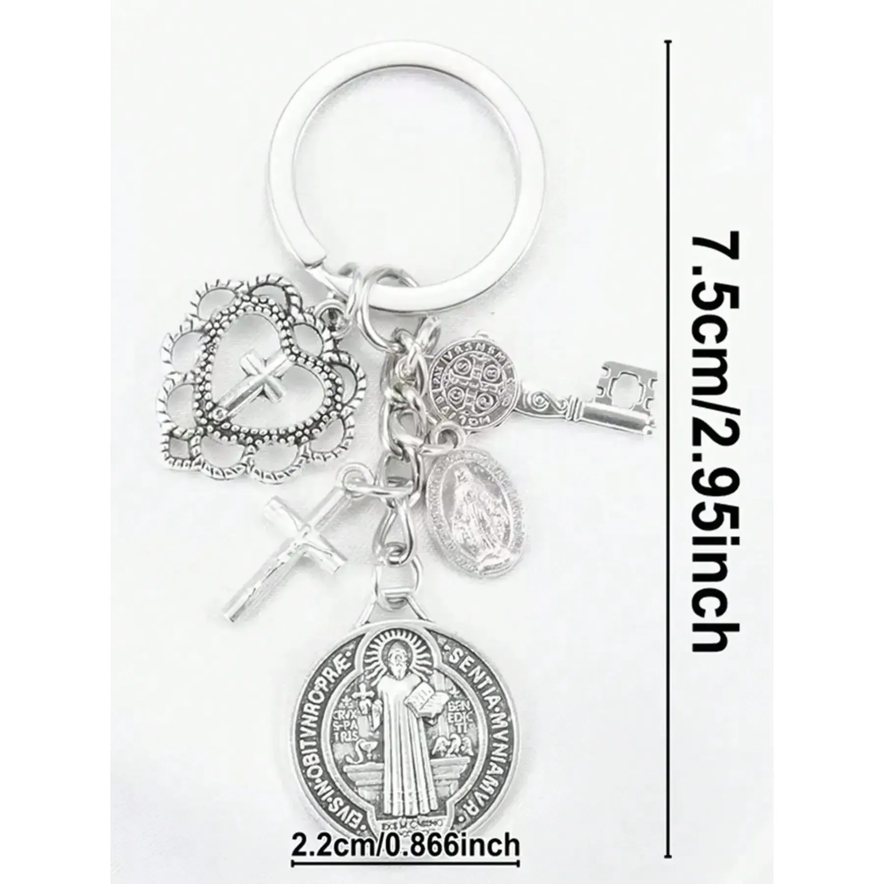 3PCS Family Pack Religious St Benedict Virgin Mary Cross Keychain Prayer Protection Multi-Piece Bag Phone Charm Party Gift