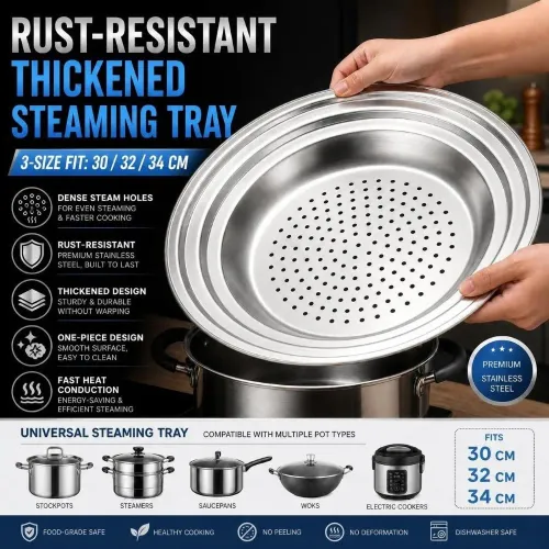2pcs New 30 32 34cm Stainless Steel Steamer Tray Thickened Universal Steamer Rack for Multi