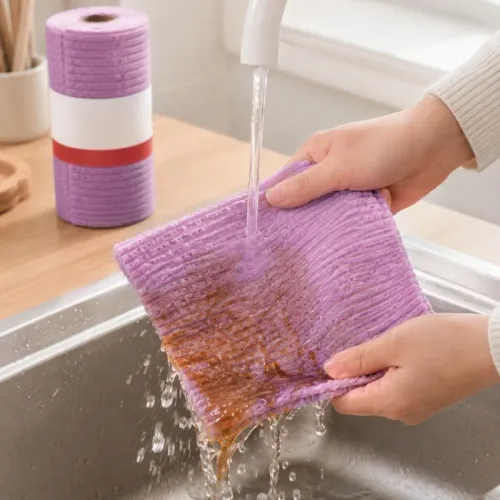 Disposable Tear Away Cleaning Cloth Bamboo Scouring Pad Kitchen Towel Roll Thick Coral Fleece Dishcloth Absorbent Home Wash Rags