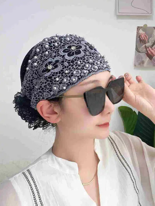 Women's Floral Pearl Lace Headwrap