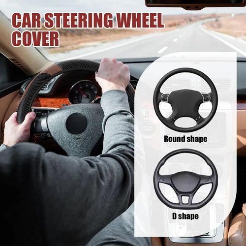 2 pieces PU Carbon Fiber Leather Car Steering Wheel Cover Breathable and Anti Slip