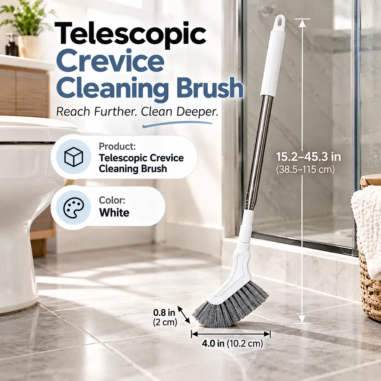 3PCS Adjustable Length Stainless Steel Telescopic Long Handle Crevice Cleaning Brush, Narrow Gap Cleaner for Bathroom, Hard-to-Reach Spaces