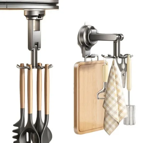 Kitchen suction cup spatula rack, no-drill required, rotatable hook, multifunctional storage rack, wall-mounted household