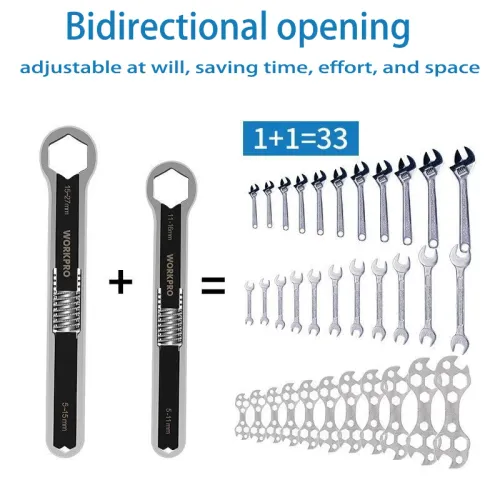 Spanner Wrench 11-27mm Stainless Steel Double Ended Multi-functional Flexible Rotating Mechanics Fastener Repair Hand Tools
