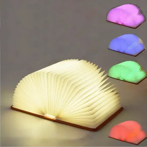 5 colors, automatic color changing, 3D Folding Creative LED Night Light RGB Color USB Recharge Wooden Book Light