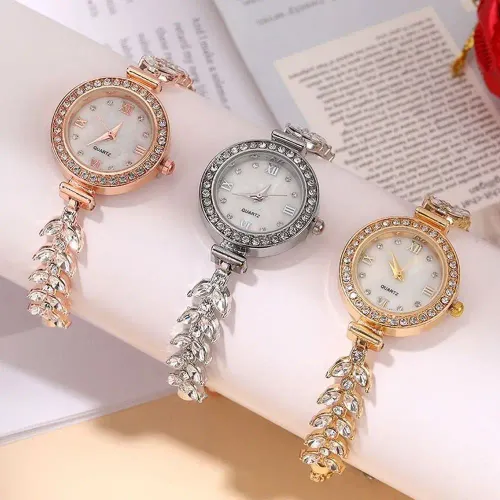 Rhinestone Quartz Watches Diamond Studded Watch Strap with Adjustable Bracelet Circle Shaped Watch Wrist Decoration Women Girl