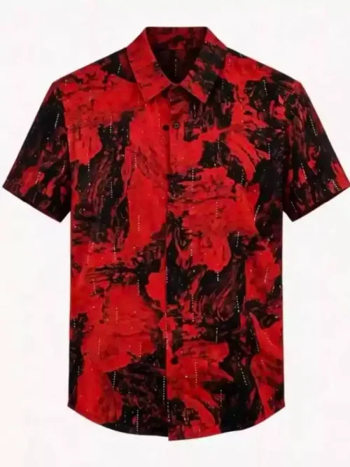 Trendy Summer Tie Dye Ice Silk Short Sleeved Shirt for Men Thin Breathable Casual Social Shirts Fashion Business Office Shirt