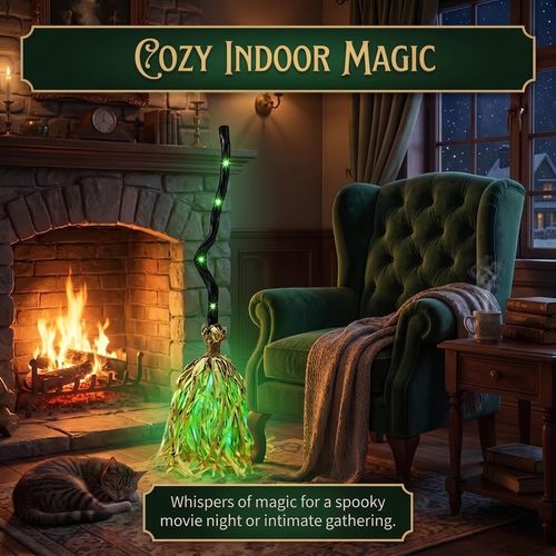 35-inch Witch's Broom Halloween Decoration—Movable, with Sound, Touch-Activated Lighting, and a Dancing Broom