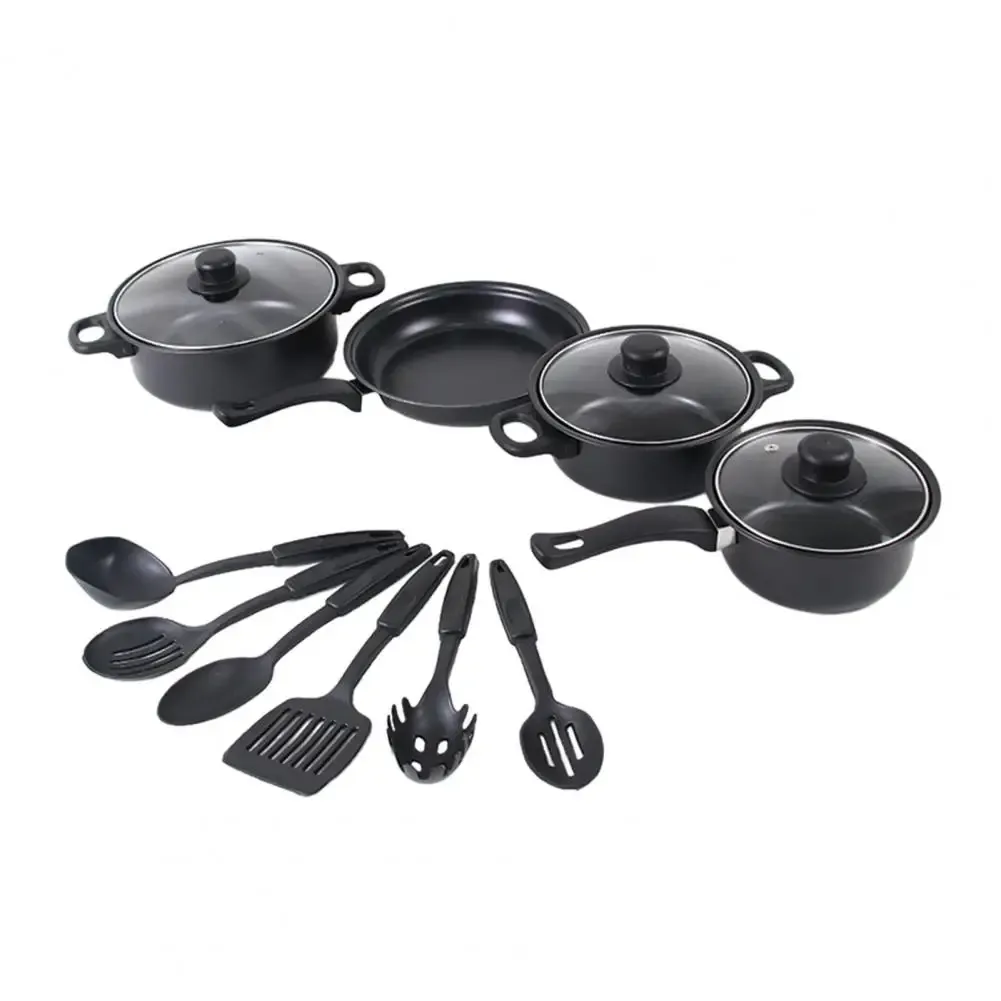 13-piece Cooking Set 13-piece Non-stick Cookware Set with Food-grade Iron Pots Anti-scald Handles Glass Lids Capacity for Home