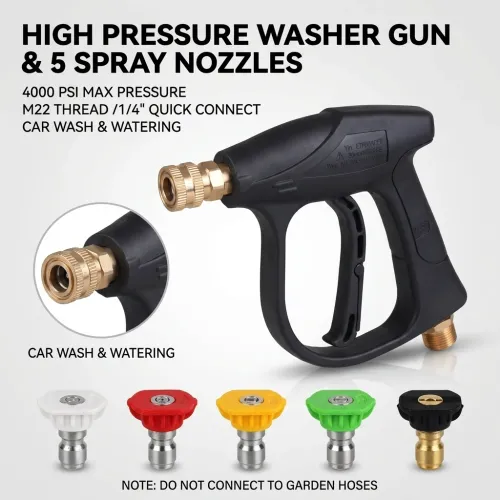 Car Wash Kit, High Pressure Water Gun with 5 Color Nozzles, Foam Cannon, M22-14 Handle Interface