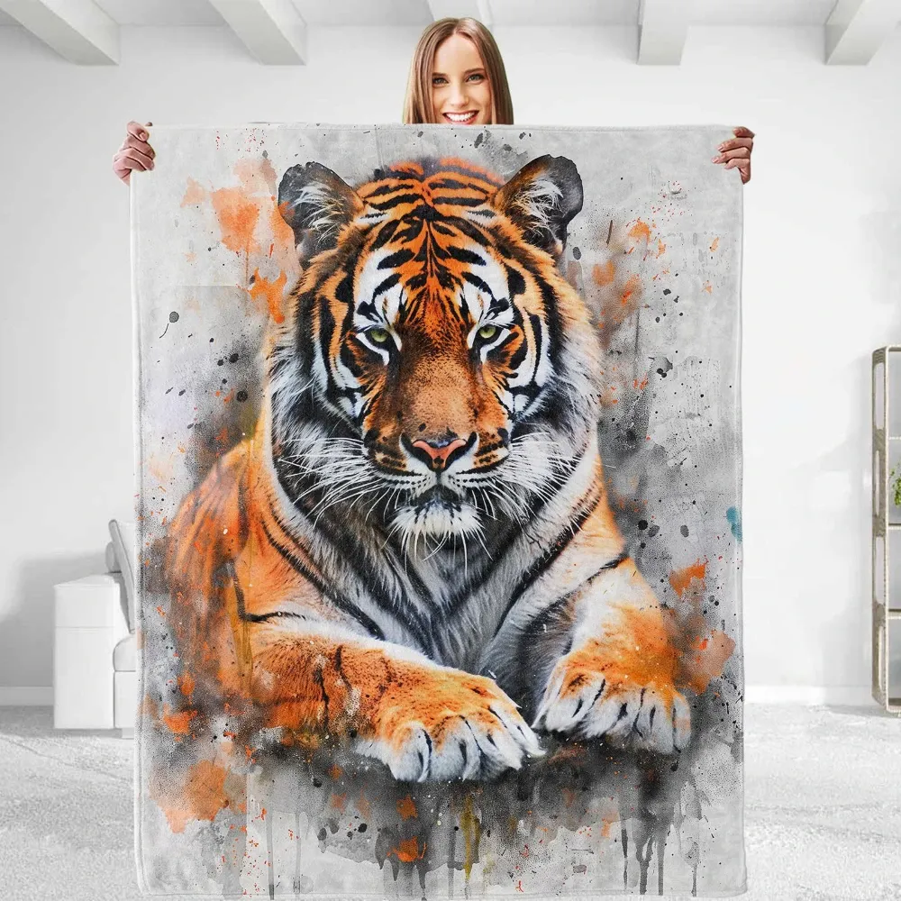 Realistic Tiger Head Print Throw Blanket for Sofa Bedroom Daily Rest Great For Birthday Anniversary Holiday Gathering Gift