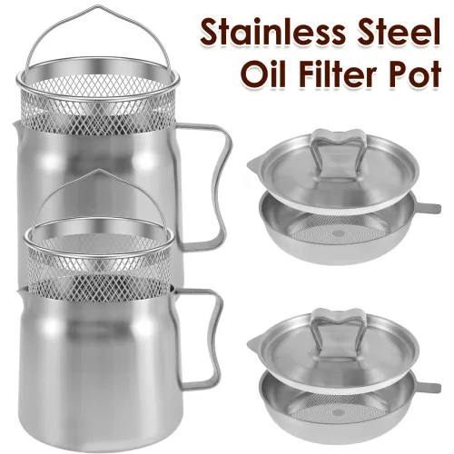 68 oz (approx. 2L) 304 Stainless Steel Deep Fryer Pot (with Frying Basket and Strainer) – Large-Capacity Kitchen Oil Bacon Grease Storage Container – Suitable for Frying, Cooking, and Camping – Features Oil Filtration – Dishwasher Safe