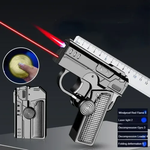 Multifunctional 5-in-1 Laser Lighter, Folding, Stress-Relieving Finger Spinner, Refillable and Windproof