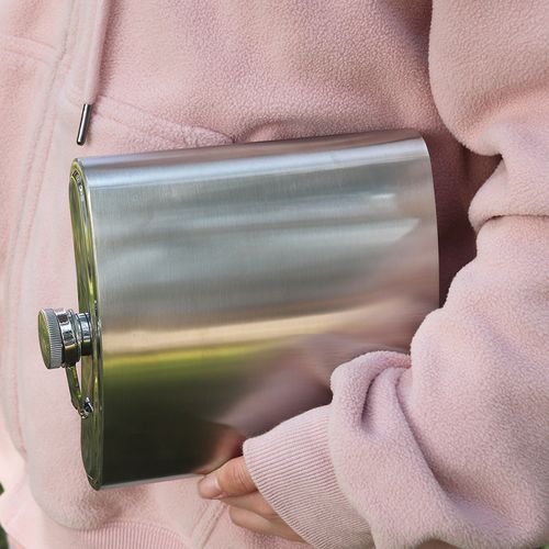 Stainless steel hip flask with leather sheath