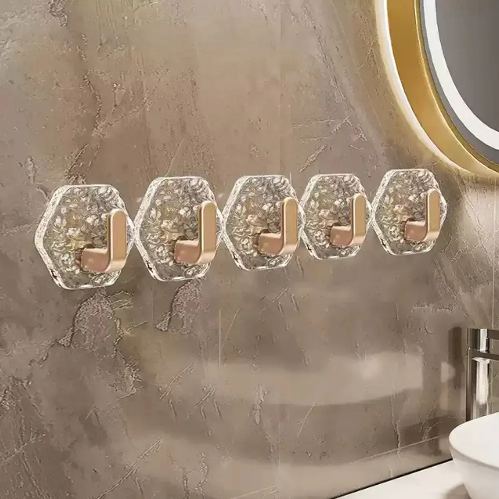 20Pcs Hexagonal Shape Self Adhesive Hooks Water Ripple Texture Waterproof Adhesive Hooks Heavy Duty Rustproof No Drill Hooks